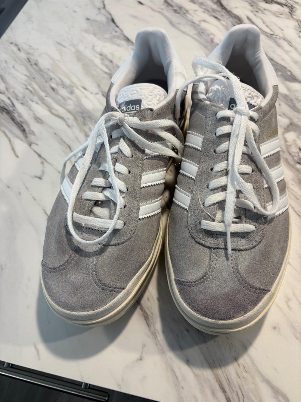 adidas Men’s Light Gray Suede Sneakers with White Stripes